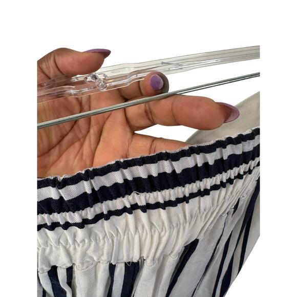 1.State Pants Blue White Stretch Nautical Beachy Cropped Relaxed Pants Medium - Picture 5 of 11